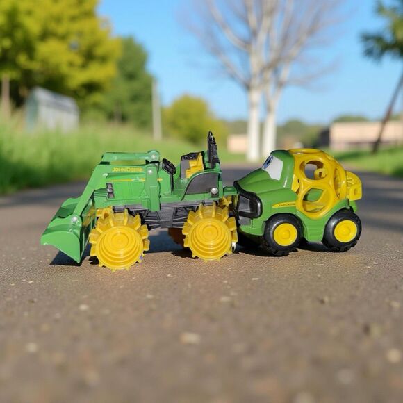 Toddler John Deere Lot Tractor W Paddle Wheels & John Deere OBALL Gripper Car - Picture 6 of 7